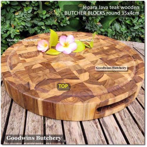 Cutting board BUTCHER BLOCK ROUND 35x4cm +/- 2.5kg talenan kayu jati Jepara